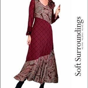 Soft Surroundings Aideen Long sleeve mixed print maxi dress Women's size Small